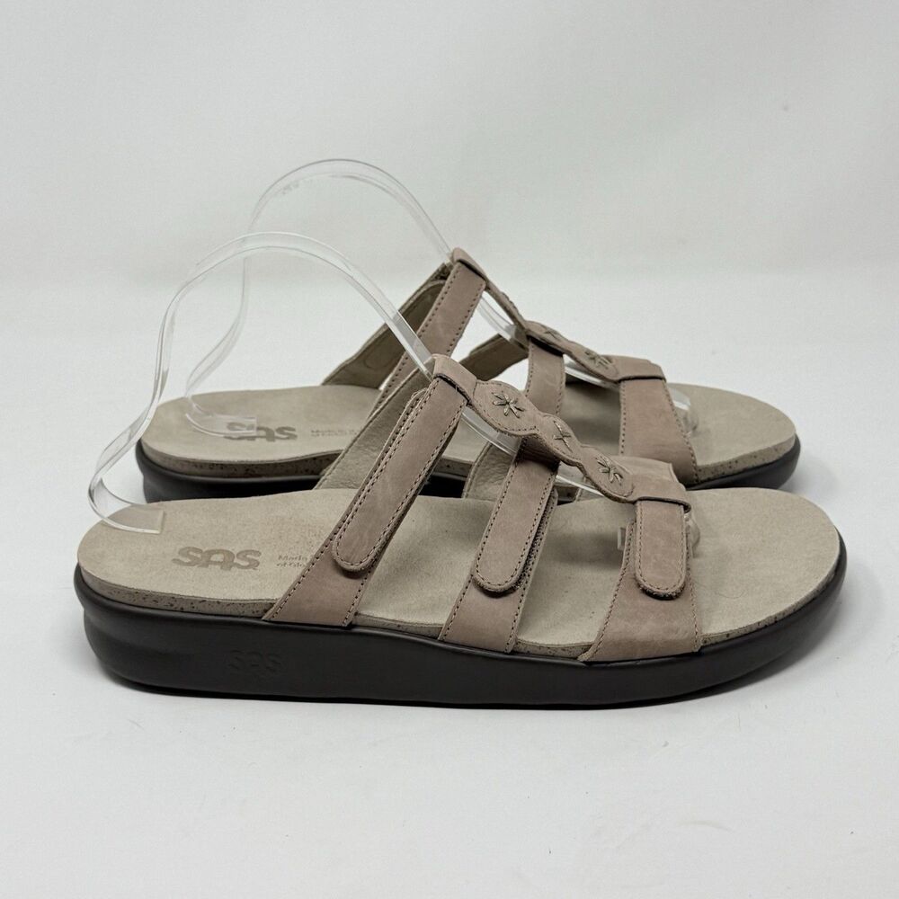 SAS Naples Slide Sandals Womens 11 W Wide Praline Brown Leather 3 Strap Comfort